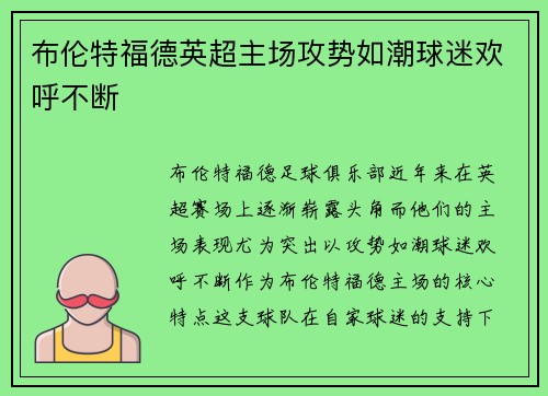 布伦特福德英超主场攻势如潮球迷欢呼不断